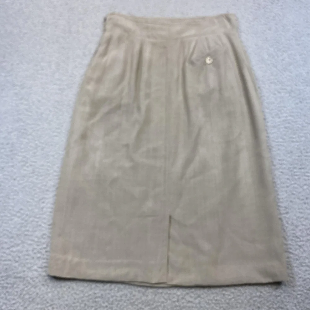 MaxMara Skirt Womens 12 Beige Silk High Waisted‎ Midi Straight Italy Russek's